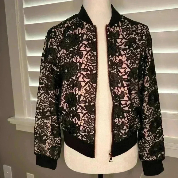 Stella & Dot Lace and Satin Bomber Jacket - Picture 2 of 9